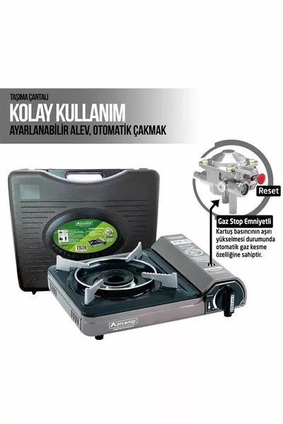 Camping Stove Gas Stop Safe Gray and 4 Cartridges GKH