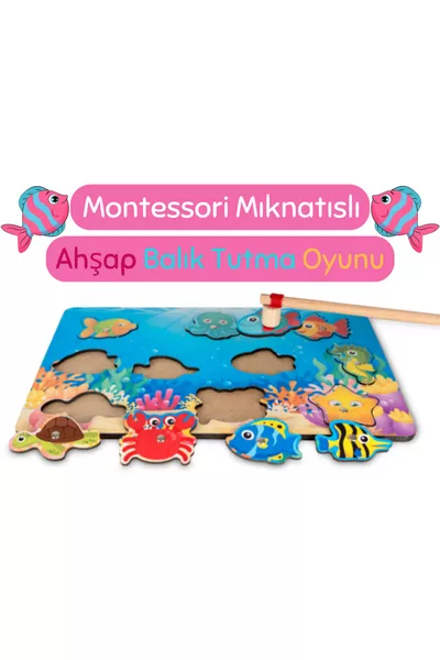 لعبة صيد السمك المغناطيسية من مونتيسوري من الخشب / من عمر سنة وما فوق / لعبة تعليمية، ممتعة وآمنة من الخشب