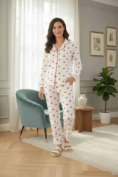 Women's Meter Printed % Cotton Knit Pajama Set - Comfortable and Stylish Loungewear