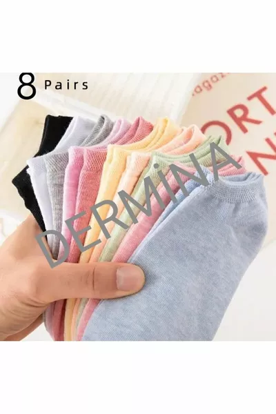 جوارب نسائية قصيرة 8 قطع – ملونة، مريحة وعملية للاستخدام اليومي