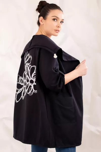 Women's Black Back Floral Print Seasonal Jacket 