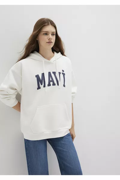 Logo Printed Hooded White Sweatshirt 