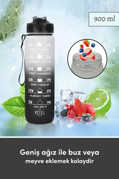 Borraccia Motivazionale Nera ml, A Prova di Perdite, Sport, Scuola, Ufficio e Uso Quotidiano