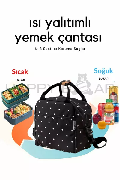Термосумка для еды, сумка для переноски питания, теплоизоляционная, водонепроницаемая, черная с узором в горошек