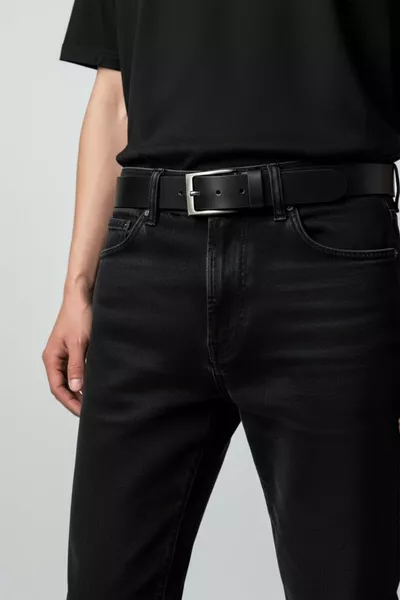 حزام بنطلون جينز رجالي أسود 4.5 سم