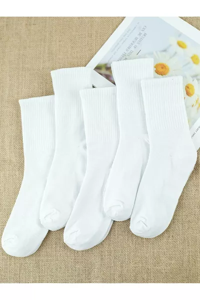 5 أزواج جوارب نسائية بيضاء بدون خطوط لتنس الكلية