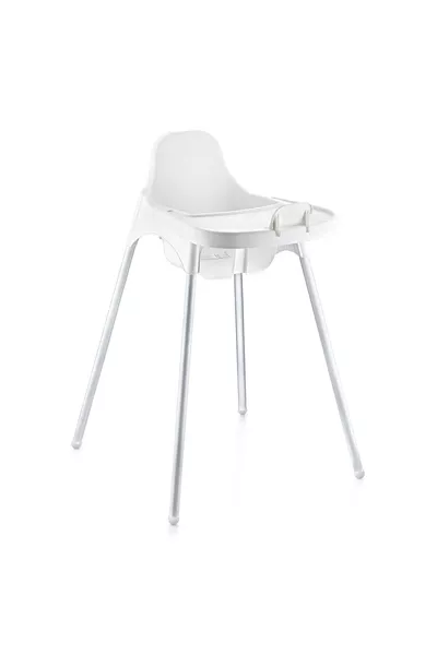 كرسي طعام للأطفال مع صينية، أبيض، بساق معدنية