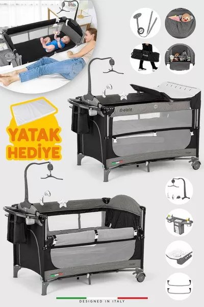 مادري آني جان ياني حديقة سرير ملعب  سم أسود - رمادي هدية السرير