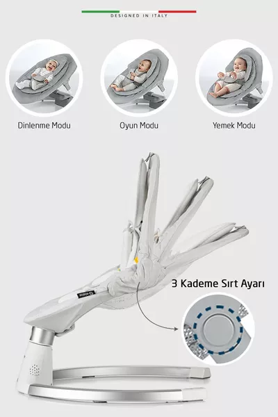 سرير نوم كهربائي أوتوماتيكي متأرجح للأطفال بلون رمادي فاتح وأبيض