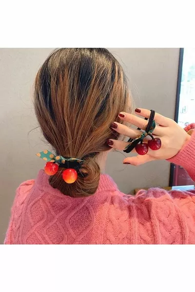 2 шт. резинки для волос с заколкой в виде вишни