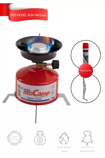 موكامب موقد معسكر، موديل مع هدية اسطوانة غاز واحدة - أحمر، تصميم جديد بصمام