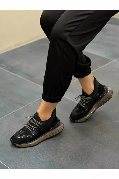 Black Suede Transparent Women's Casual Sneakers