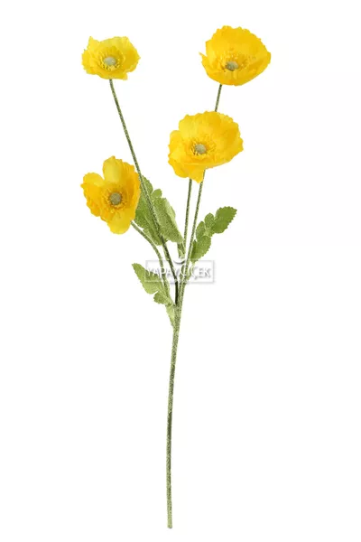 Fiore Artificiale Set di 4 Rami di Papavero  cm Giallo