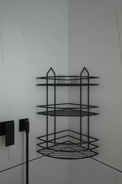 Vidalı Zwarte Badkamerruimte Hoekrek 3-laags Hoekplank Shampoo Organizer Plank