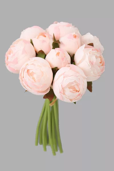 Букет от 9 висококачествени божури и рози в пудрозно розово