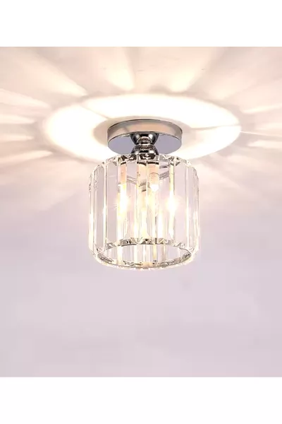 Plafonnier Moderne Crystal de Luxe avec Pierres en Cristal Argent Chrome