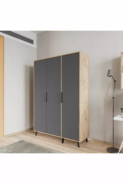Armadio Aden a 3 Ante, Armadio per Vestiti Full Antracite