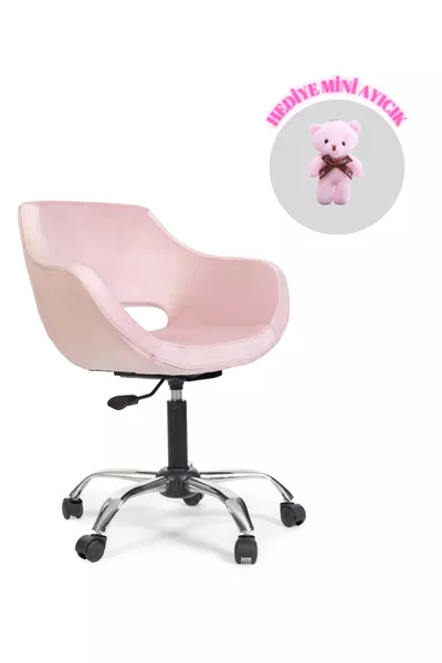 Офис стол за детска стая с метални хромирани крака (регулируем) Розов