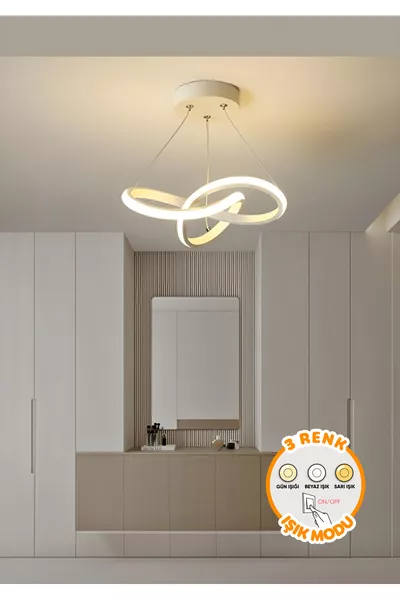 Lampadario Moderno Forte Bianco Singolo con 3 Colori a LED, Power LED, per Soggiorno, Cucina, Camera e Corridoio
