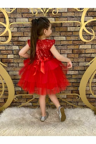 Robe de fête pour fille avec tulle rouge et sequins