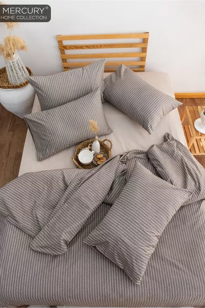 Line Dubbeldekbedset voor Twee Personen | Katoen met Elastisch Hoeslaken