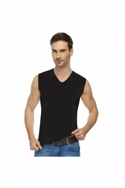 Set da 3 Canotte Uomo in Cotone Elasticizzato con Scollo a V e Senza Maniche