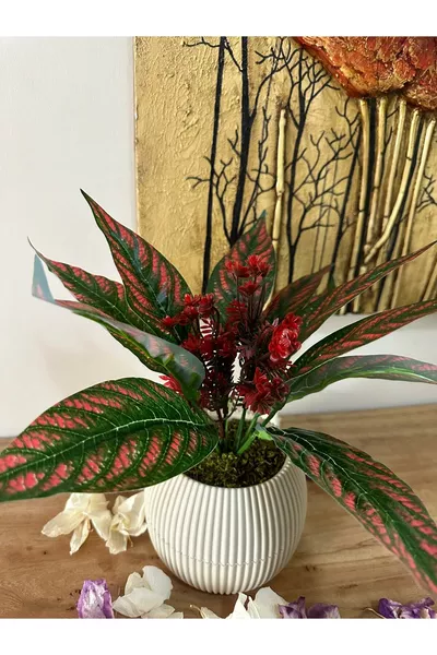 Изкуствена цвете в саксия за декоративна маса и балкон, маса с естествен камък и мъх, декорация за плот