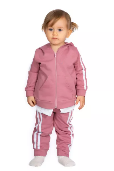 Sportanzug für Babys 2-teilig mit Seitestreifen, Kängurutasche und Reißverschluss