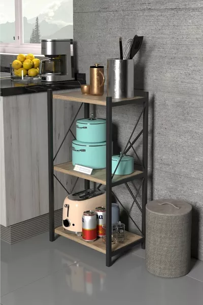 Arveni Metal Single Kitchen Shelf Material Cabinet 3-Tier Microwave Shelf Multi-Purpose