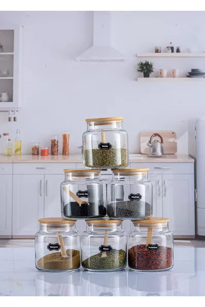 6-teiliges Bambus-Gewürzset,  Teile,  ml, mit Löffel und Etikett