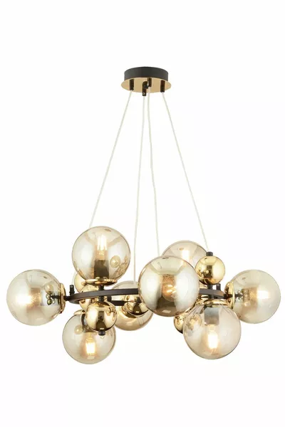 Lorento 8-Lichts Ronde Zwarte Gouden Moderne Hanglamp, Geschikt voor Café en Restaurant, Retro Woonkamer Lamp