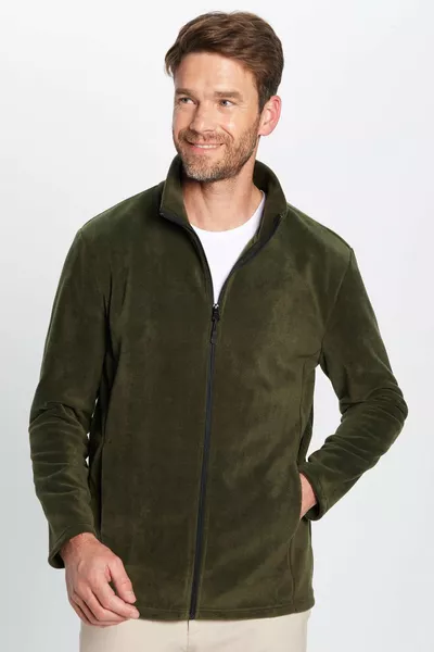 سترة صوفية مقاومة للبرد بسحاب كامل، بحجم قياسي، بلون زيتي، غير قابل لتكوّن الوبر، للجنسين