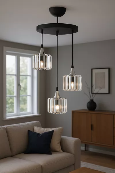 Люстра подвесная на 3 лампы Ezgi с кристаллами для гостиной, кухни и спальни