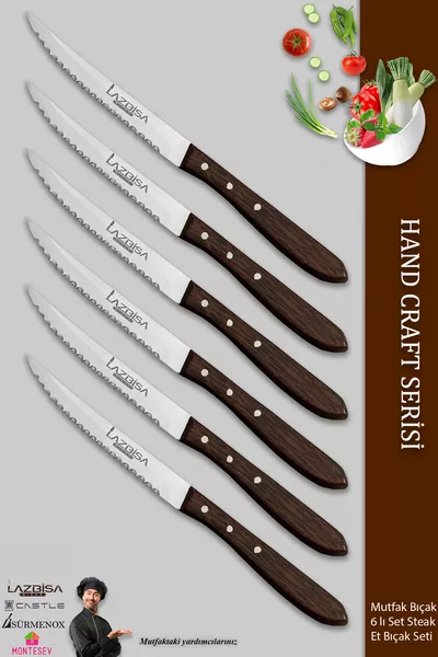 Hand Craft Series Steak Knife Kitchen Knife Set of 6 Restaurant Meat Cutting Chopping Knife