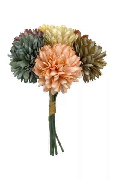 Изкуствени цветя Хризантеми Снежна топка Смесени пастелни цветове 7 отделни клонки в букет