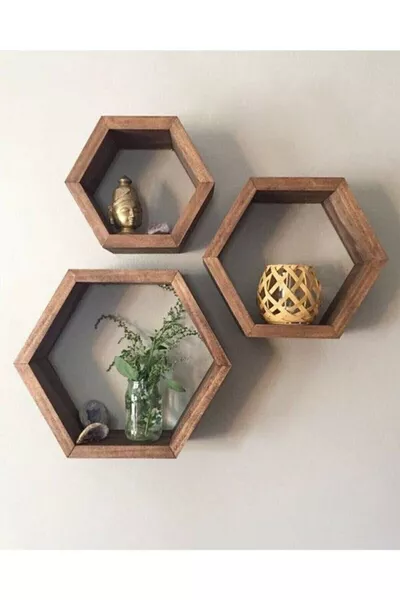 Tooall Декоративная деревянная полка для стены из трёх шестиугольников