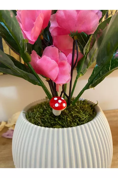 CM Bloempot met kunstbloemen, decoratieve tafel- en balkonbloem, tafeldecoratie met natuurlijke steen en mos CM