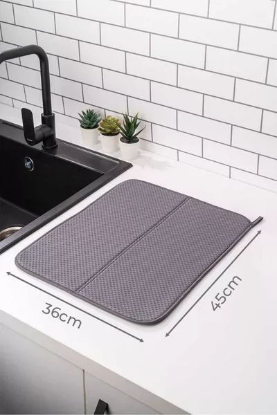 Mikrotex Bulaşık Matı Süper Emici Bulaşık Kurutma Matı cm Tezgah Üstü Bulaşık Matı Antrasit
