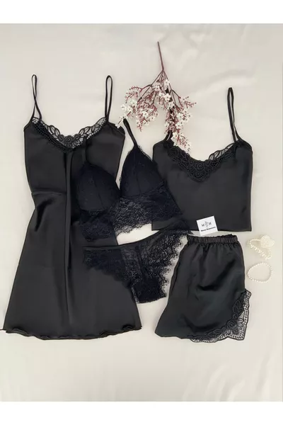 مجموعة ملابس نوم ساتان فوريفر مكونة من 5 قطع للزفاف