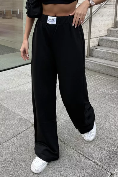 Pantalon de survêtement femme à larges jambes avec double fil et détails à étiquette noire