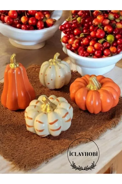 Pumpkin Decor 4-Piece Combination Set Concrete Pumpkin Figurine Ornament Pumpkin Decoration