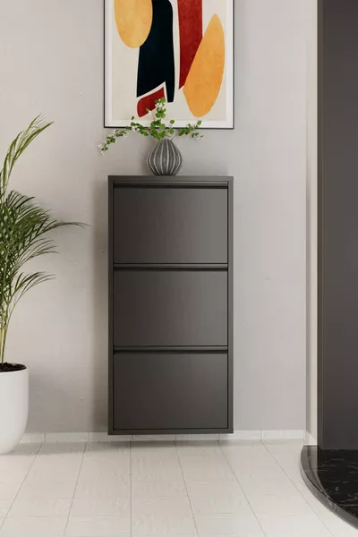 3-Door Metal Shoe Cabinet Anthracite