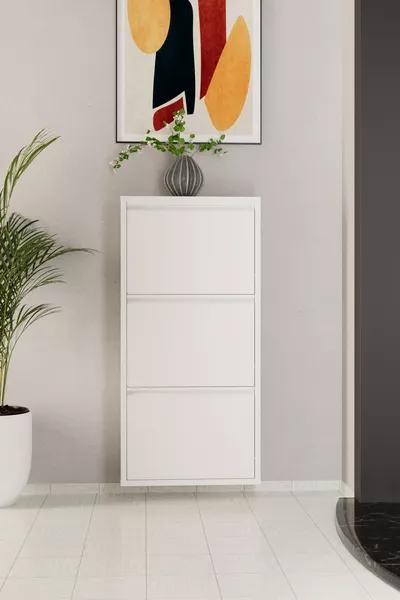 3-Door Metal Shoe Cabinet White