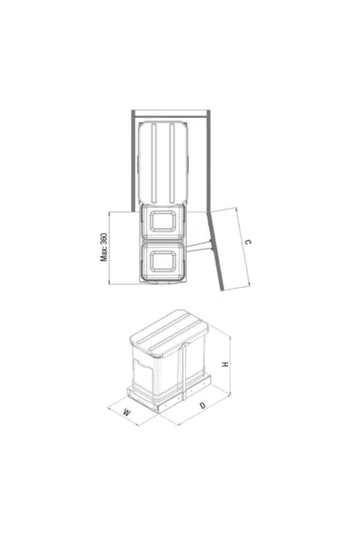 سلة نفايات بلاستيكية بجسم مزود بسكة تلسكوبية   لتر