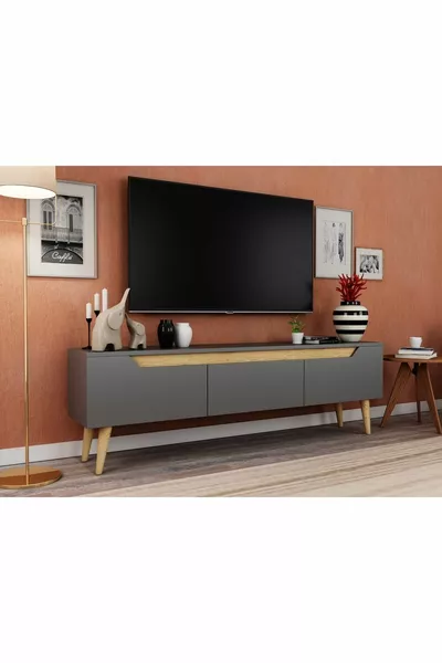 Meuble TV Mana avec pieds en bois Cm Anthracite