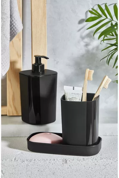 Zwarte 3-delige Badkamer Set Zeepdispenser Tandenborstelhouder Vloeibare Zeepdispenser 