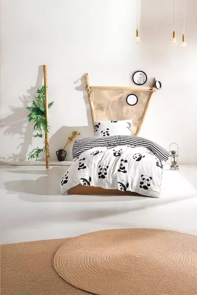 Bettwäsche-Set für Einzelbett, leicht zu bügeln, B&W Panda