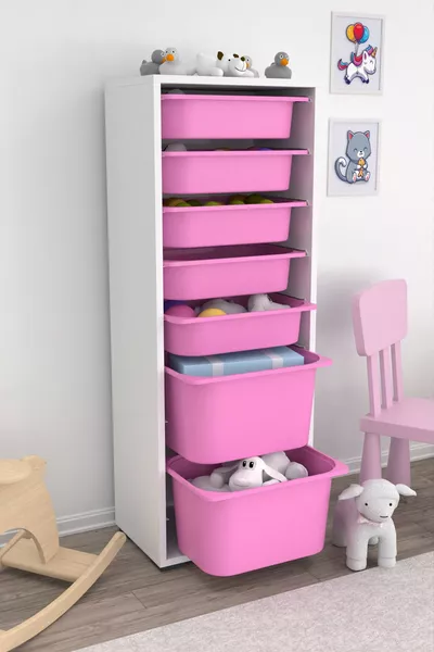 7 Basket Cabinet Toy Cabinet Multi-Purpose Kitchen Bathroom Pantry Cabinet Pink