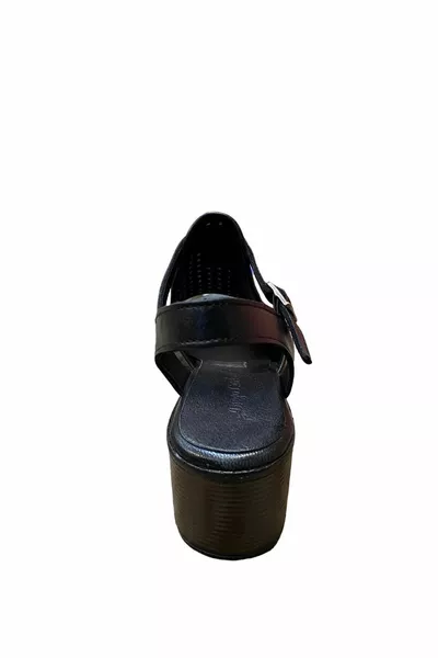 المرأة جلد طبيعي قصير الكعب السميك أحذية الصيف