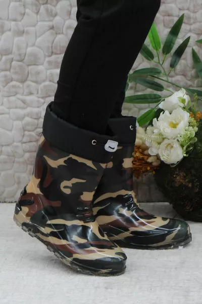 الكاكي التمويه داخل أفخم ماء الأولاد أحذية المطر الثلوج